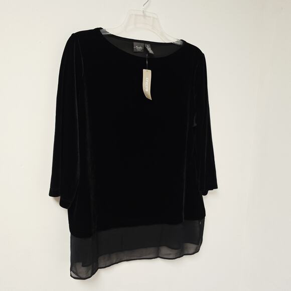 Chicos Travelers Top Size 3 XL Velvet Blouse Chiffon Hemline 3/4 Sleeve NWT - Picture 2 of 13